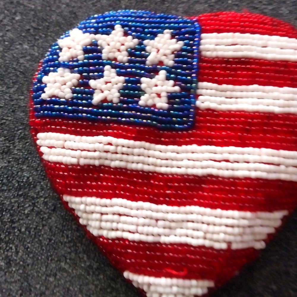 Patriotic Beaded Heart Brooch